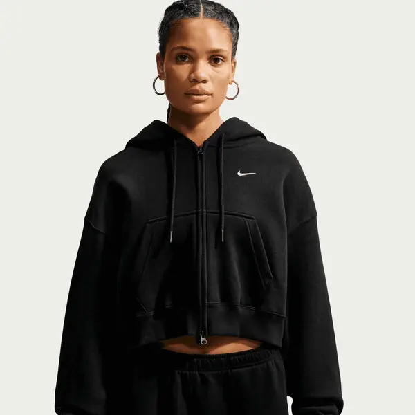 Nike W NK STDO FLC MW OS CRP FZ HDY total black/sail