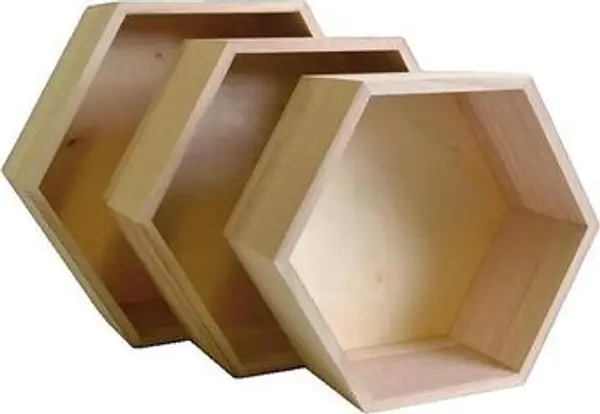 artemio artemio  Zidne police Étagères hexagonales en bois  - Set de 3 pièces  artemio