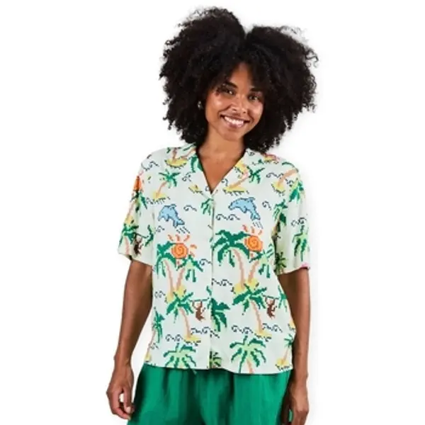 Brava Fabrics Brava Fabrics  Košulje i bluze Tropical Pixel Aloha Blouse - Ecru  Brava Fabrics