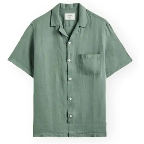 Portuguese Flannel Portuguese Flannel  Košulje kratkih rukava Linen Camp Collar Shirt - Dry Green  Portuguese Flannel