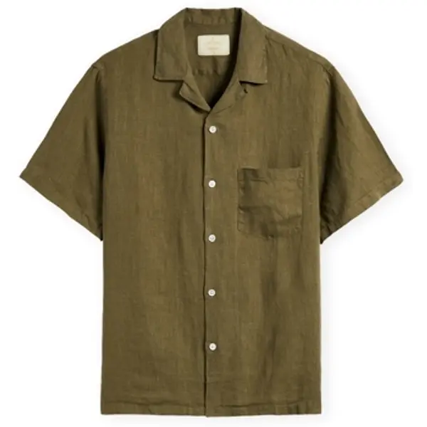Portuguese Flannel Portuguese Flannel  Košulje kratkih rukava Linen Camp Collar Shirt - Olive  Portuguese Flannel