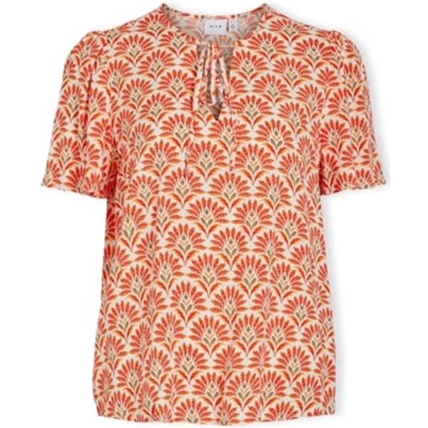 Vila Vila  Topovi i bluze Top Alora S/S - Egret/Ori Oil Green  Vila