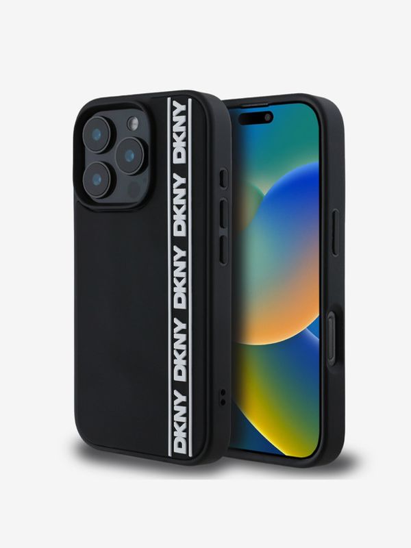 DKNY DKNY 3D Rubber Repeat Logo Line Zadní Kryt pro iPhone 16 Pro Black Etui za telefon ljubičasta