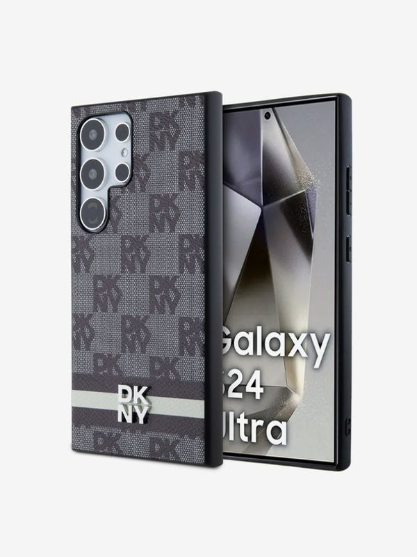 DKNY DKNY PU Leather Checkered Pattern and Stripe Samsung Galaxy S24 Ultra Black Etui za telefon ljubičasta