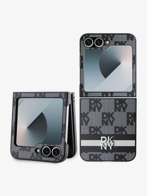 DKNY DKNY PU Leather Checkered Pattern and Stripe Samsung Galaxy Z Flip 6 Black Etui za telefon ljubičasta