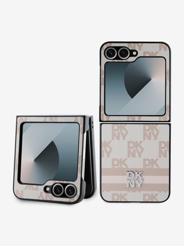 DKNY DKNY PU Leather Checkered Pattern and Stripe Samsung Galaxy Z Flip 6 Pink Etui za telefon ljubičasta