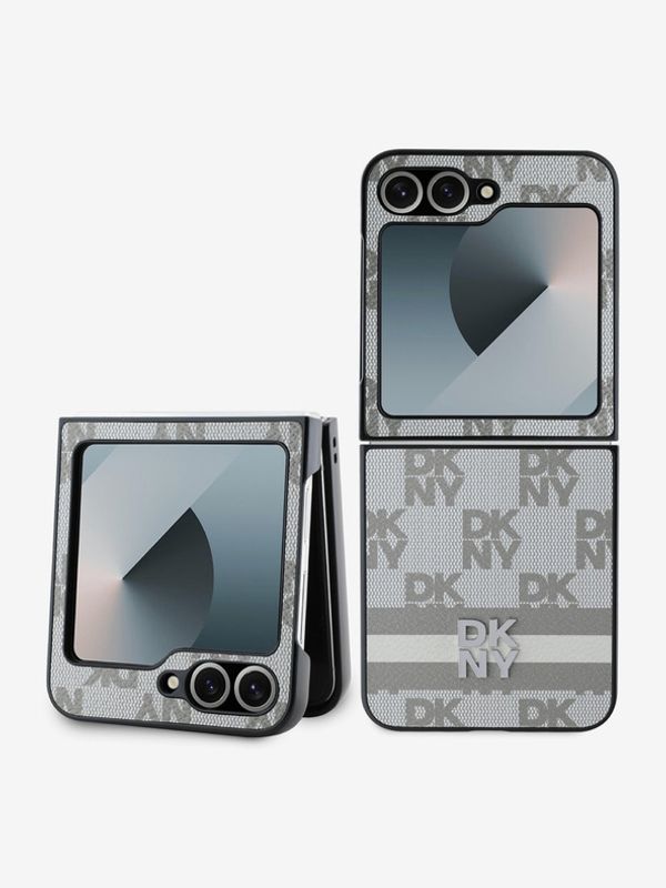 DKNY DKNY PU Leather Checkered Pattern and Stripe Zadní Kryt pro Samsung Galaxy Z Flip 6 Beige Etui za telefon ljubičasta