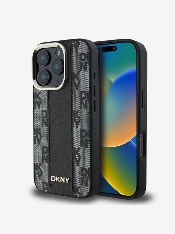 DKNY DKNY PU Leather Checkered Pattern Magsafe iPhone 16 Pro Black Etui za telefon ljubičasta