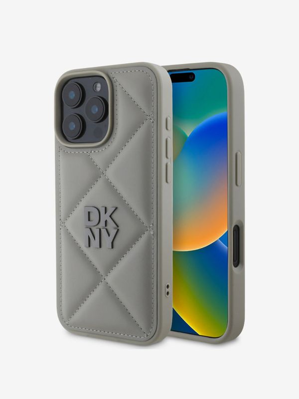 DKNY DKNY PU Leather Quilted Stack Logo Zadní Kryt pro iPhone 16 Pro Grey Etui za telefon ljubičasta