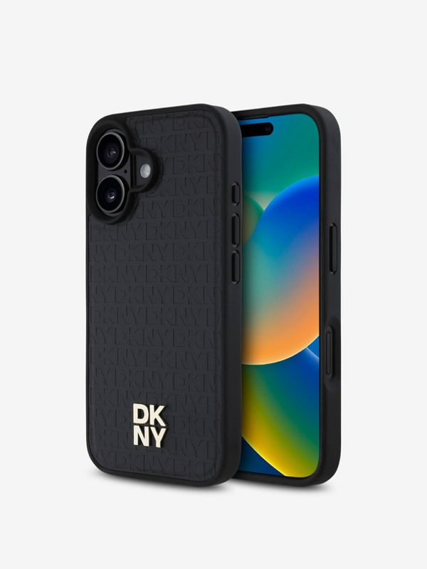 DKNY DKNY PU Leather Repeat Pattern Stack Logo MagSafe Zadní Kryt pro iPhone 16 Black Etui za telefon ljubičasta