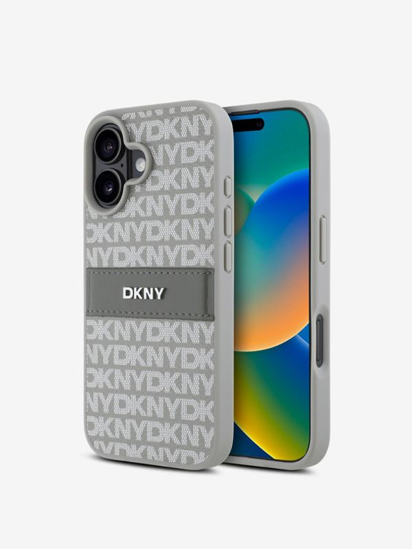 DKNY DKNY PU Leather Repeat Pattern Tonal Stripe iPhone 16 Beige Etui za telefon ljubičasta