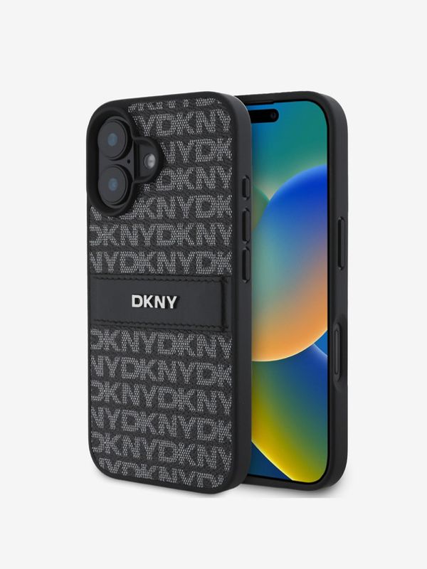 DKNY DKNY PU Leather Repeat Pattern Tonal Stripe iPhone 16 Plus Black Etui za telefon ljubičasta
