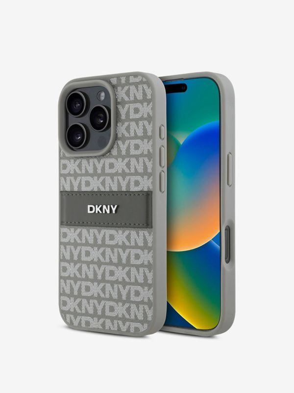 DKNY DKNY PU Leather Repeat Pattern Tonal Stripe iPhone 16 Pro Beige Etui za telefon ljubičasta
