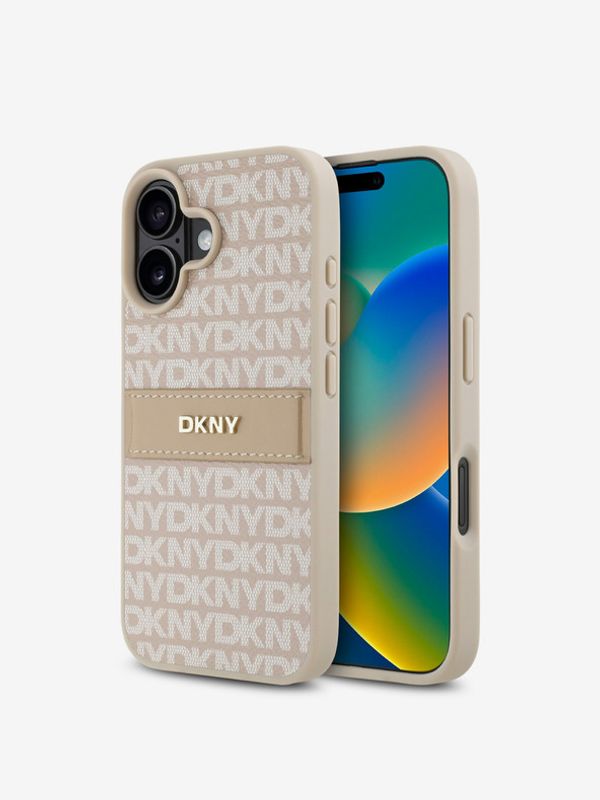 DKNY DKNY PU Leather Repeat Pattern Tonal Stripe Zadní Kryt pro iPhone 16 Pink Etui za telefon ljubičasta