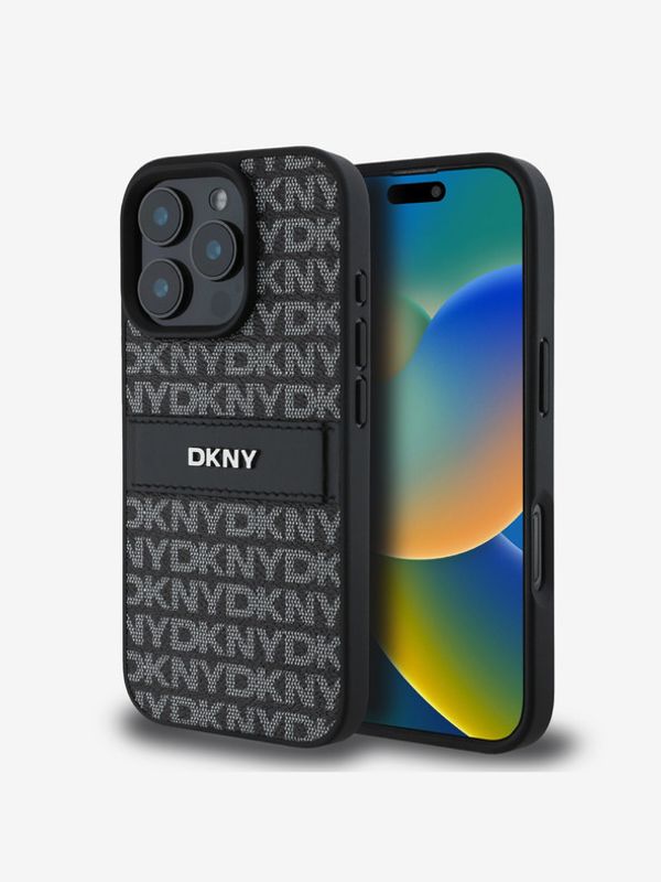 DKNY DKNY PU Leather Repeat Pattern Tonal Stripe Zadní Kryt pro iPhone 16 Pro Black Etui za telefon ljubičasta