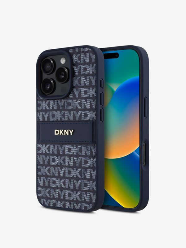 DKNY DKNY PU Leather Repeat Pattern Tonal Stripe Zadní Kryt pro iPhone 16 Pro Blue Etui za telefon ljubičasta