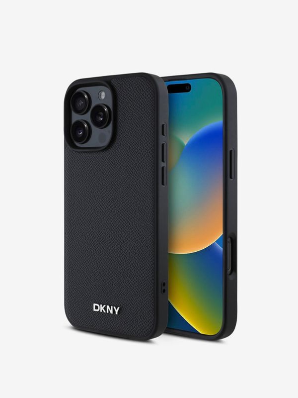 DKNY DKNY PU Leather Silver Metal Logo Magsafe Zadní Kryt pro iPhone 16 Pro Max Black Etui za telefon ljubičasta