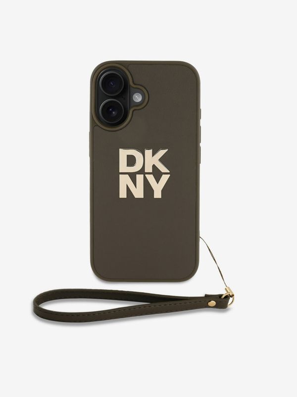 DKNY DKNY PU Leather Stack Logo Wrist Strap iPhone 16 Green Etui za telefon ljubičasta