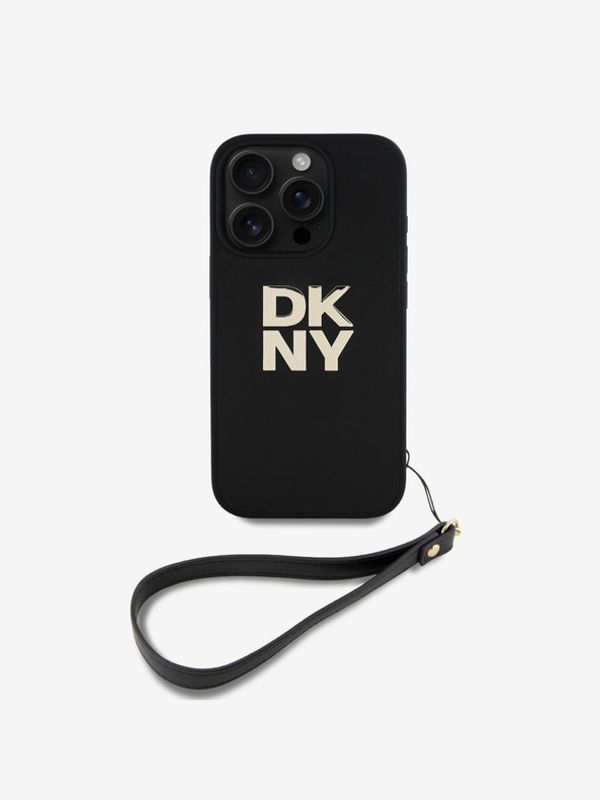 DKNY DKNY PU Leather Stack Logo Wrist Strap iPhone 16 Pro Black Etui za telefon ljubičasta
