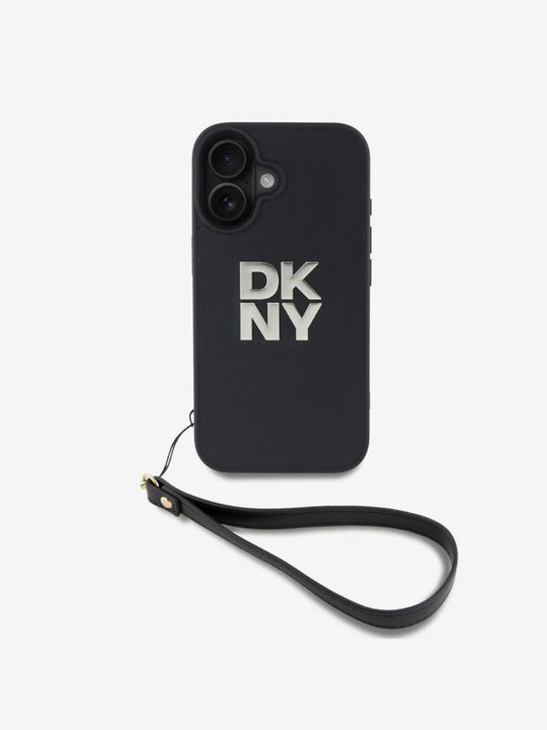 DKNY DKNY PU Leather Stack Logo Wrist Strap Zadní Kryt pro iPhone 16 Black Etui za telefon ljubičasta