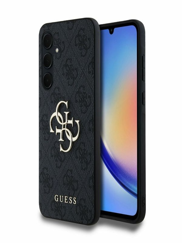 Guess Guess PU 4G Metal Logo Zadní Kryt pro Samsung Galaxy A35 5G Grey Etui za telefon ljubičasta