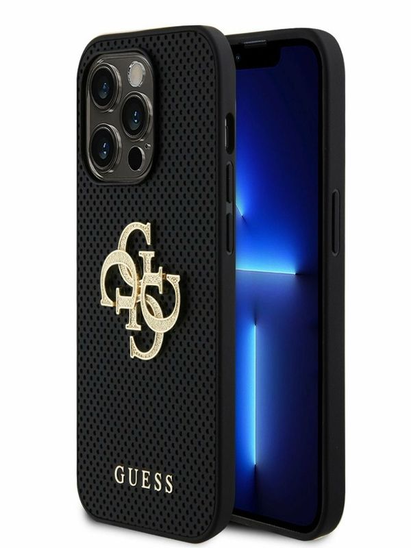 Guess Guess PU Perforated 4G Glitter Metal Logo Zadní Kryt pro iPhone 15 Pro Black Etui za telefon ljubičasta