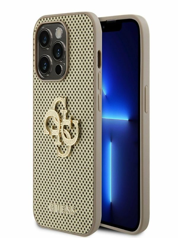 Guess Guess PU Perforated 4G Glitter Metal Logo Zadní Kryt pro iPhone 15 Pro Gold Etui za telefon ljubičasta