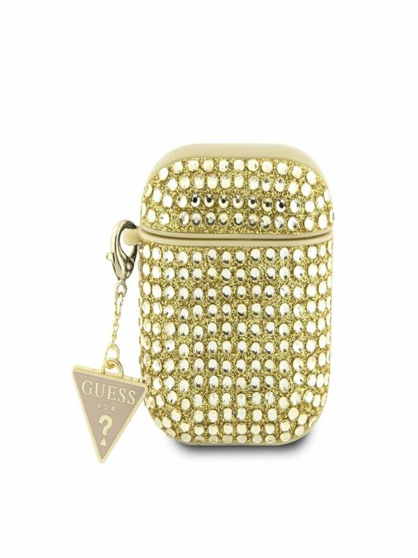 Guess Guess Rhinestones Triangle Metal Logo AirPods 1/2 Gold Etui ljubičasta