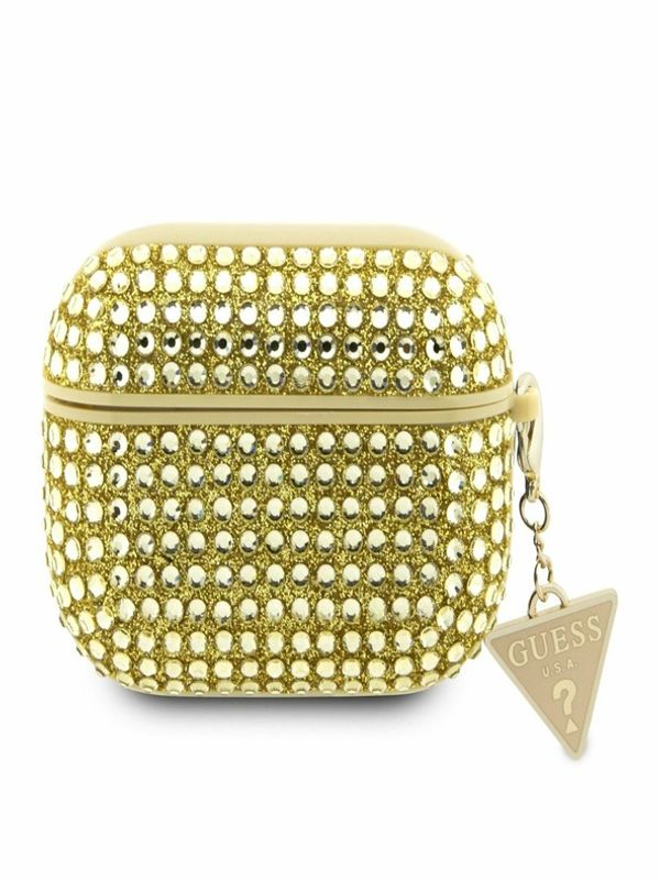 Guess Guess Rhinestones Triangle Metal Logo AirPods Pro Gold Etui ljubičasta