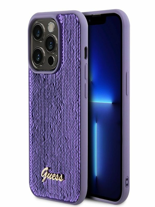 Guess Guess Sequin Script Logo Zadní Kryt pro iPhone 14 Pro Max Purple Etui za telefon ljubičasta